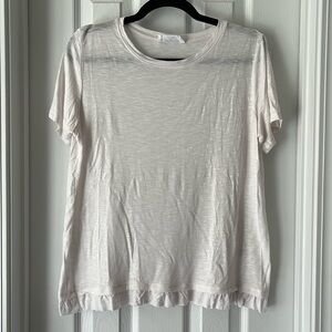 Double Zero Brand White T-Shirt with Ruffle Hem NWOT